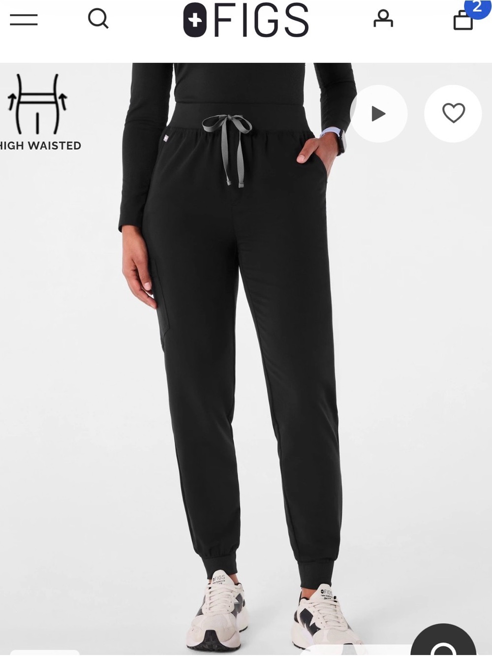 Figs Black High Waisted Zamora Scrub pants Large TALL NWT